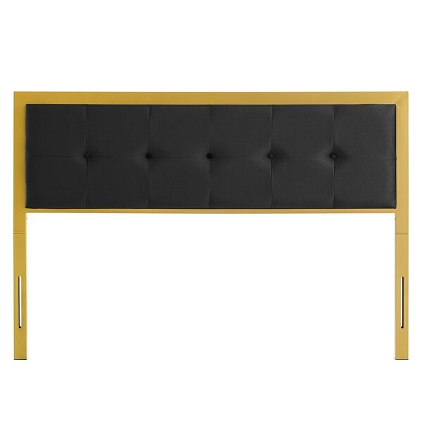 Panama Modern Black Velvet Button Tufted Upholstered King Size Metal Headboard - - 31717174