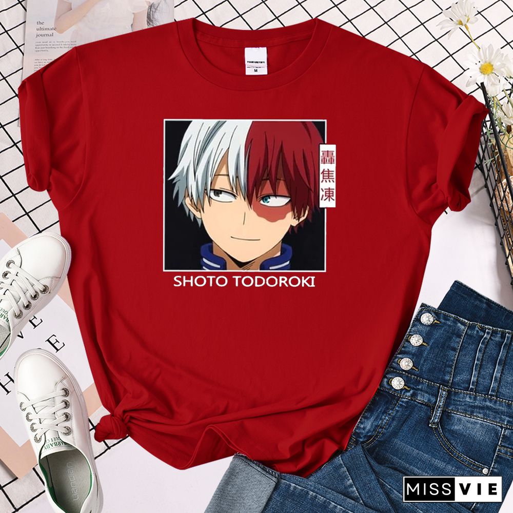 My Hero Academia Shoto Todoroki Print Woman Tshirt Summer Fashsion O-neck Tops HipHop Manga ShortSleeve Women'sTShirts