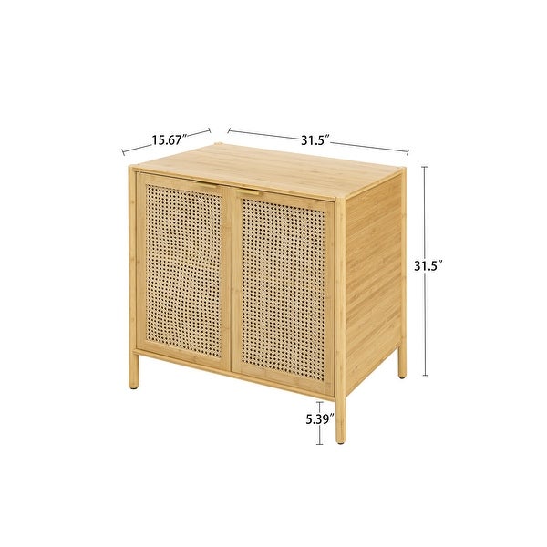 31.5 inch Natural Storage Sideboard Buffet with 2 Rattan Doors