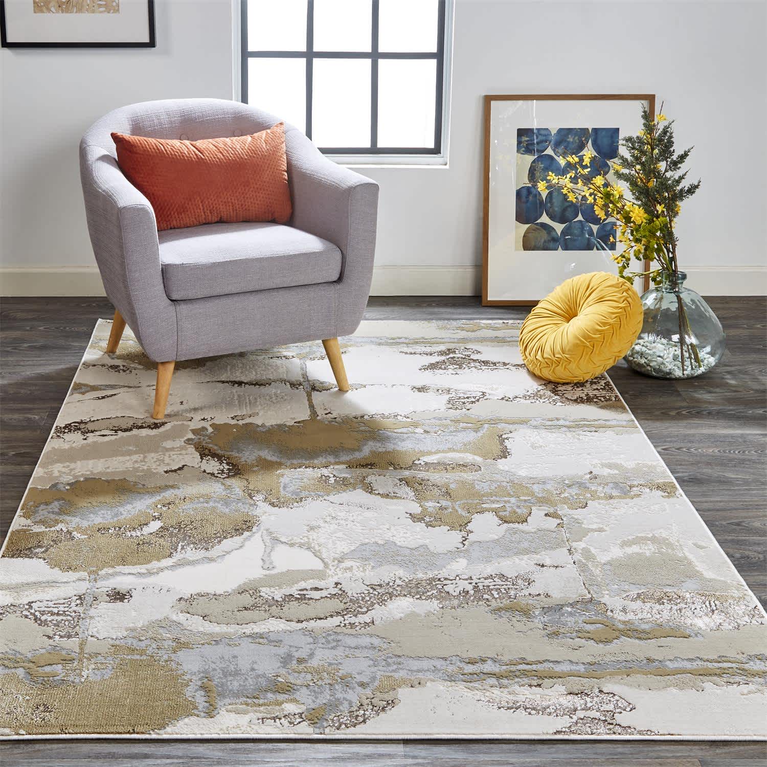 Tripoli Modern Marble Rug, Beige/Gold/Gray, 1ft - 8in x 2ft - 10in Accent Rug