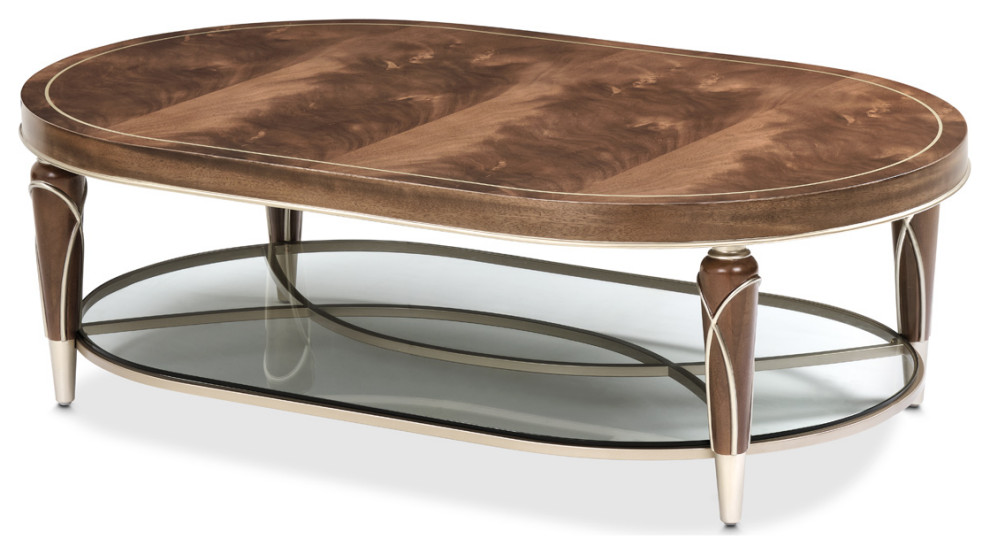 Villa Cherie Oval Cocktail Table   Hazelnut   Midcentury   Coffee Tables   by Michael Amini  Houzz