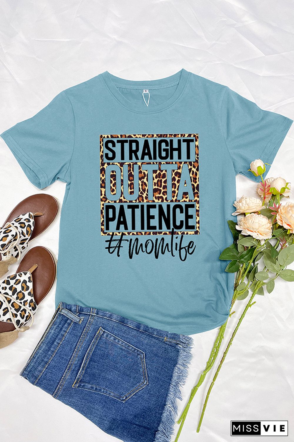 Leopard Straight Outta Patience Mom Short Sleeve Graphic Tee Wholesale