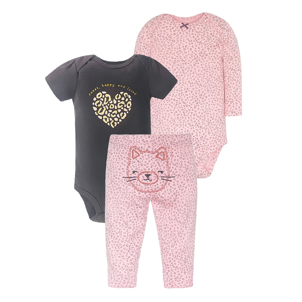 3PCS Baby Bodysuits+Pants Cotton Newborn Baby Boy Clothes Summer Cartton Baby Girl Clothing Sets 0-24 moth bebe Jumpsuit