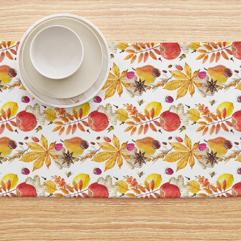 Table Runner， 100% Cotton， 16x90， Fall Time Fruits and Leaves