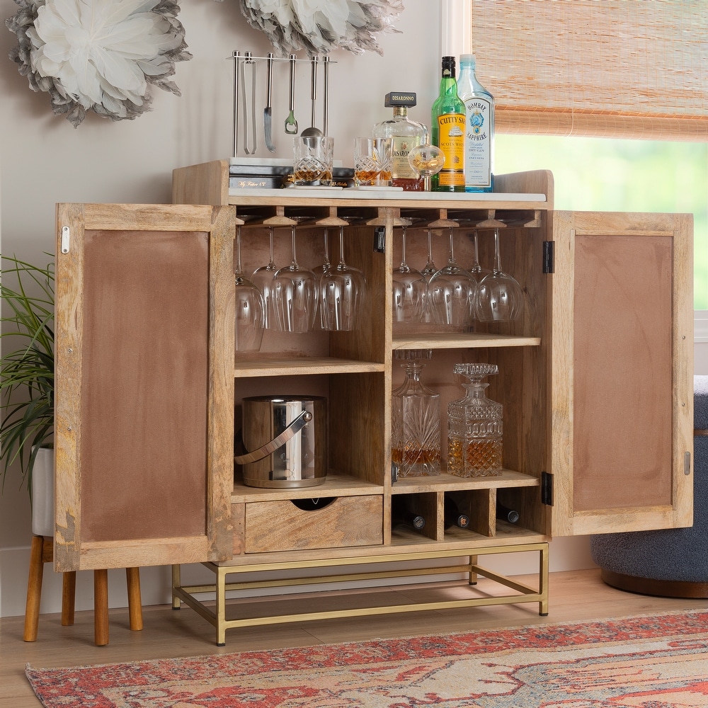 Spence Wooden Bar Cabinet with Marble Top