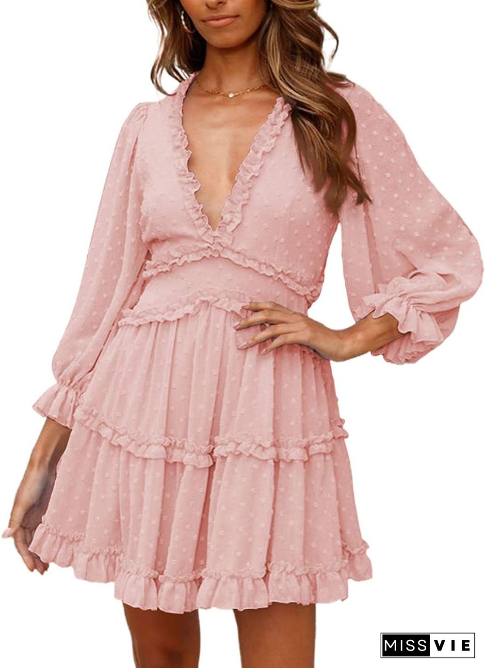 Ditsy Floral Prints Ruffle Edge Tiered Long Sleeve Boho Dress