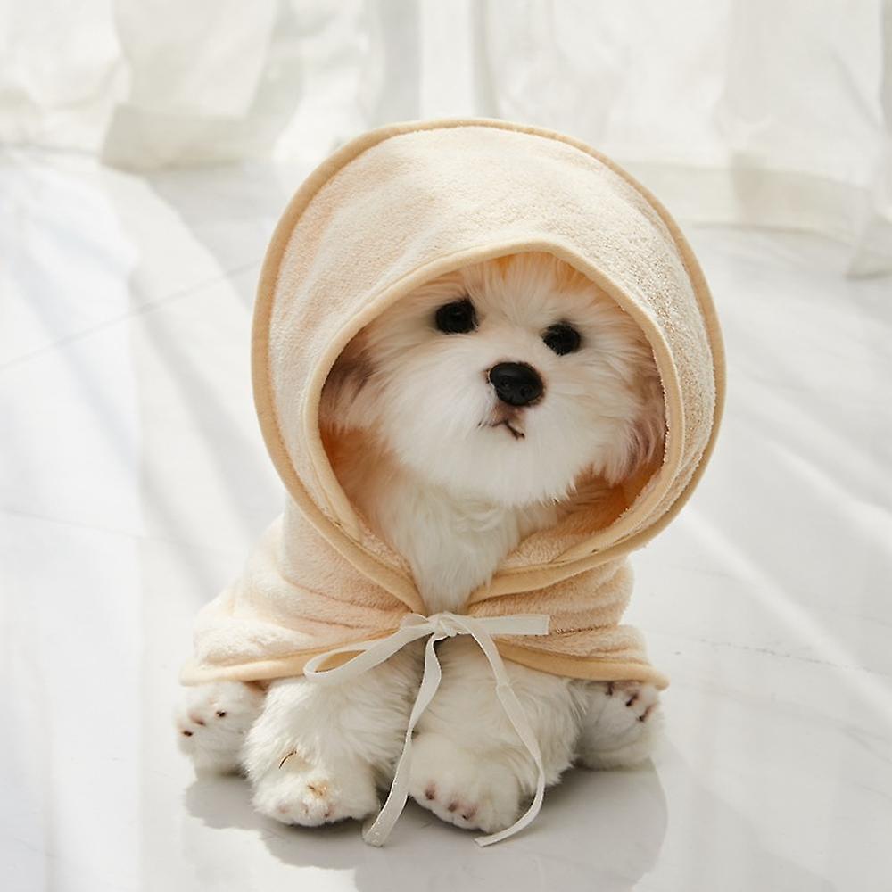 Hooded Bath Pet Towel For Dogs And Cats，microfibre Fast Drying Super Absorbent Pet Dog Cat Bath Robe Towel-beige