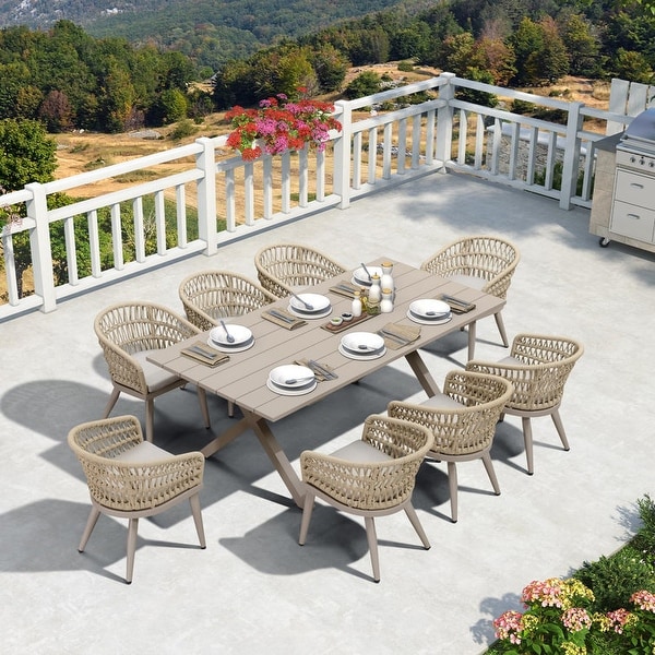 PURPLE LEAF PE Rattan Outdoor Patio Furniture Dining Set with All Aluminum Frame