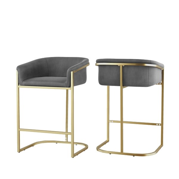 2pcs Modern Velvet Upholstered Counter Height Arm Bar Stools