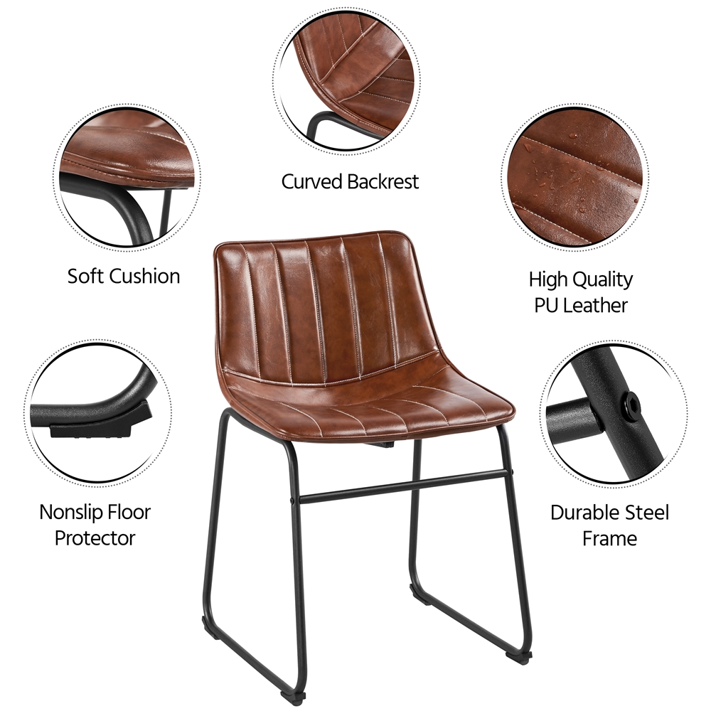 SMILE MART Industrial Faux Leather Armless Dining Chairs， Set of 4， Brown