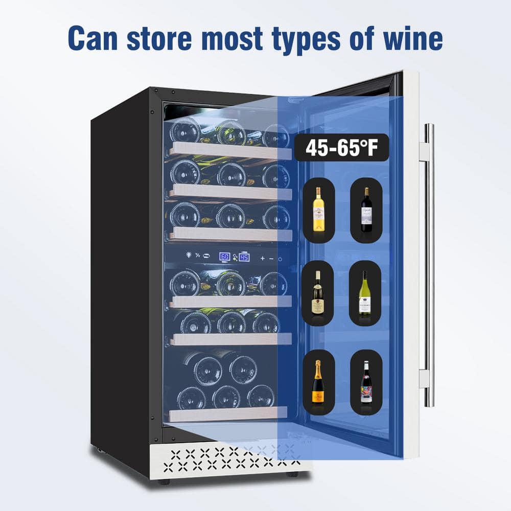 Tylza Dual Zone 15 in 30Bottle BuiltIn and Freestanding Wine Cooler with Glass Door and Childproof Lock