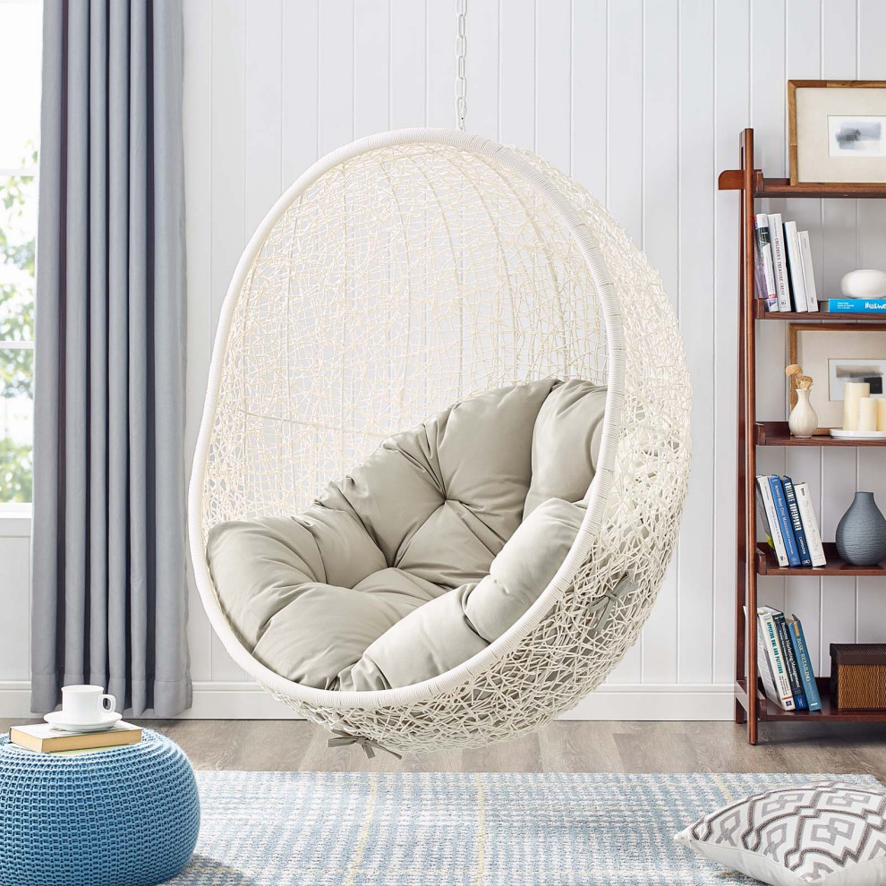 Hide Outdoor Wicker Rattan Swing Chair With Stand   Hammocks And Swing Chairs   by ShopFreely  Houzz