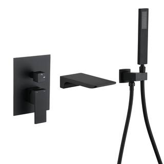 Hlihome Single-Handle 1-Spray Settings Wall Mounted Roman Tub Faucet with Hand Shower in Black RBDK-8055-MB