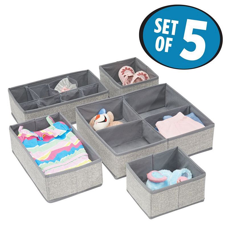 mDesign Fabric Nursery Child/Baby Divided Drawer Organizers， Set of 5