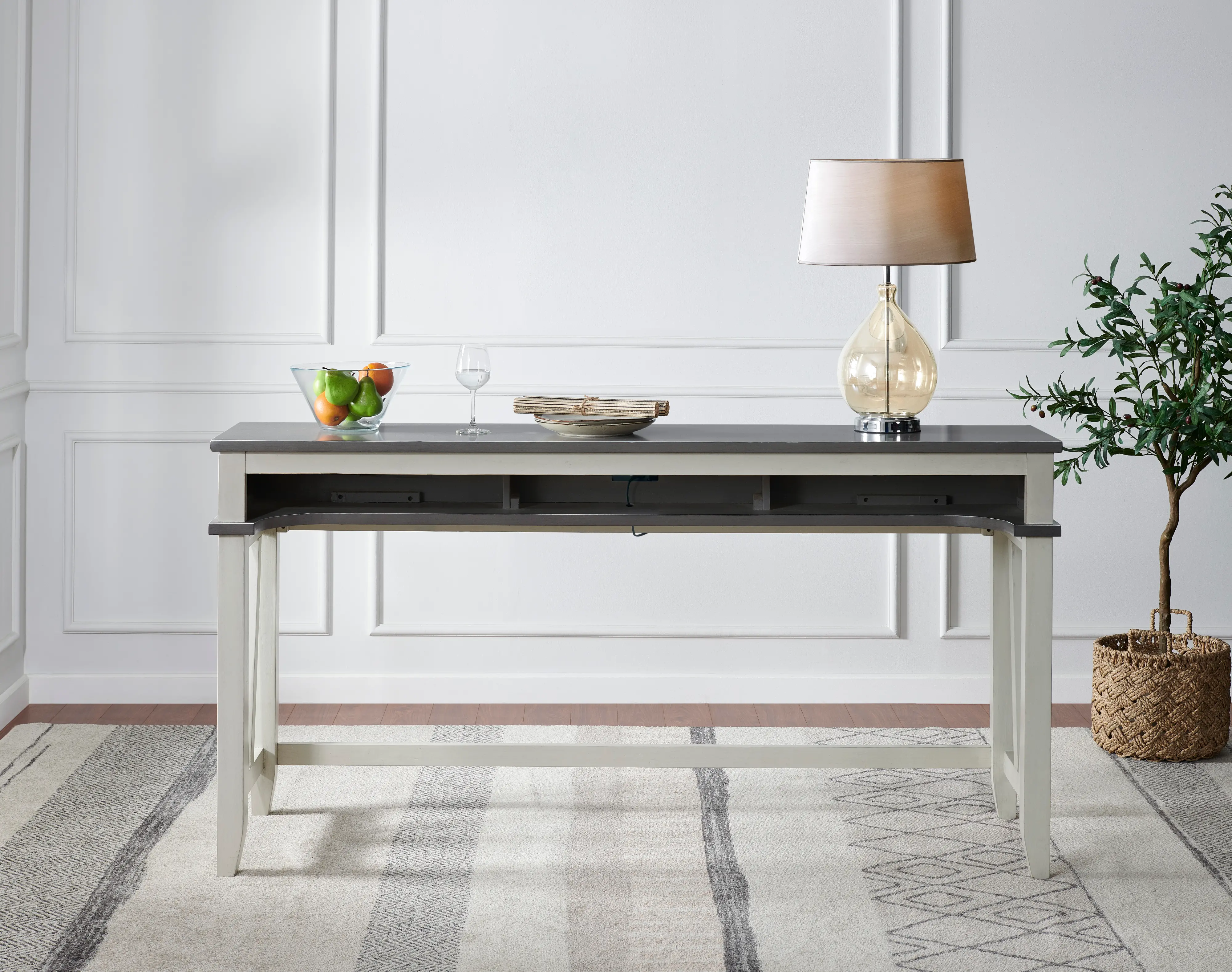 Del Mar White and Gray Sofa Table and Stool Set