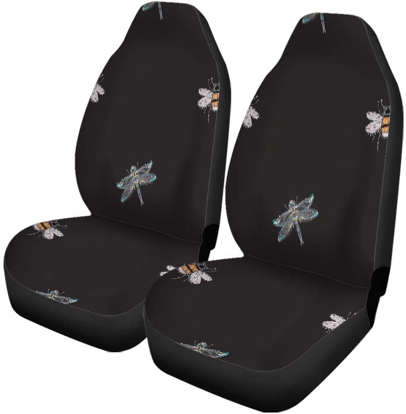 KXMDXA Set of 2 Car Seat Covers Rhinestones Beautiful Dragonfly Small Funny Bee Crystal Patch Universal Auto Front Seats Protector Fits for Car，SUV Sedan，Truck