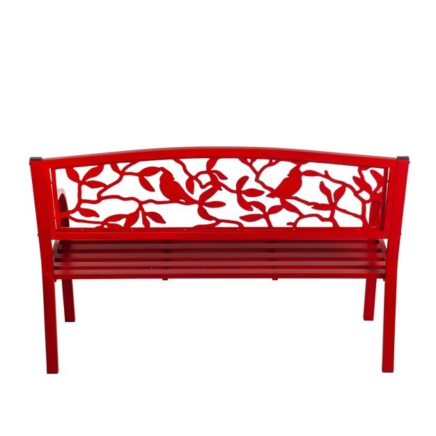 Evergreen Cardinals Metal Garden Bench Red