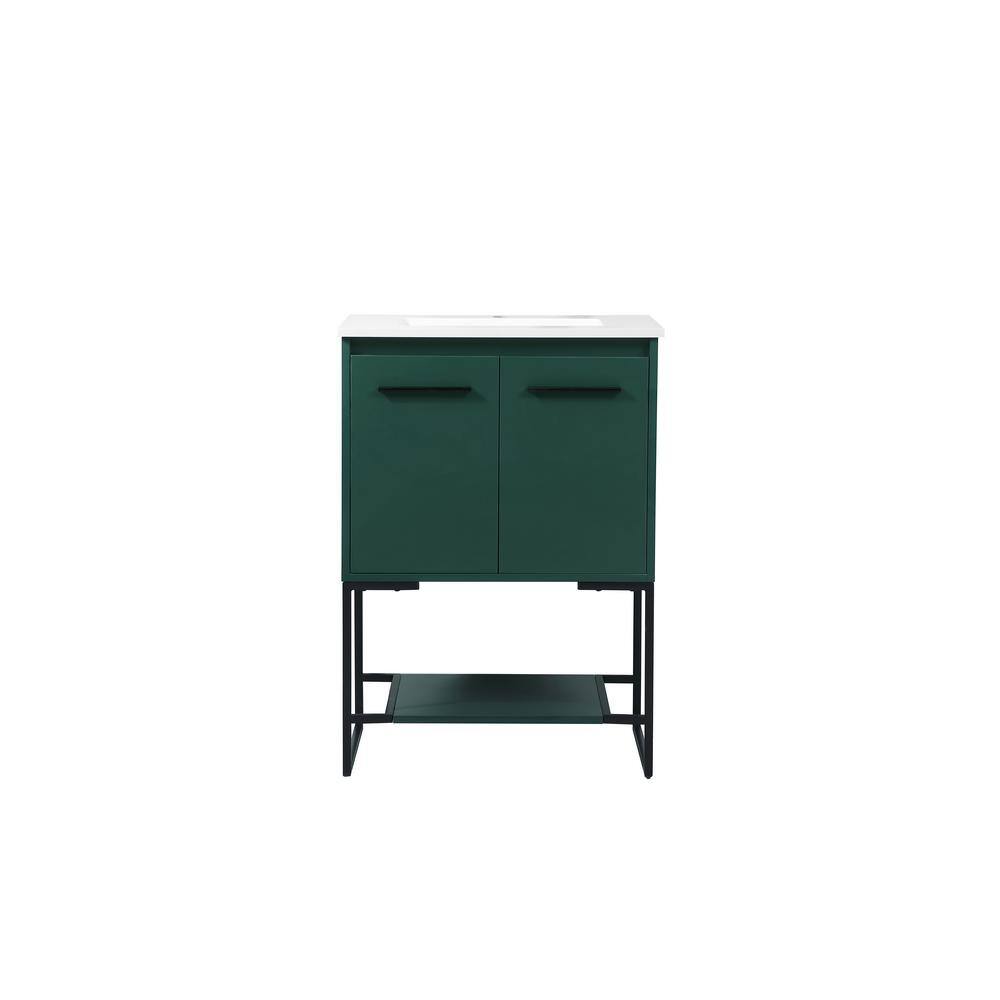 Simply Living 24 in. Single Bathroom Vanity in Green with Quartz Vanity Top in Ivory White SL127572MGN