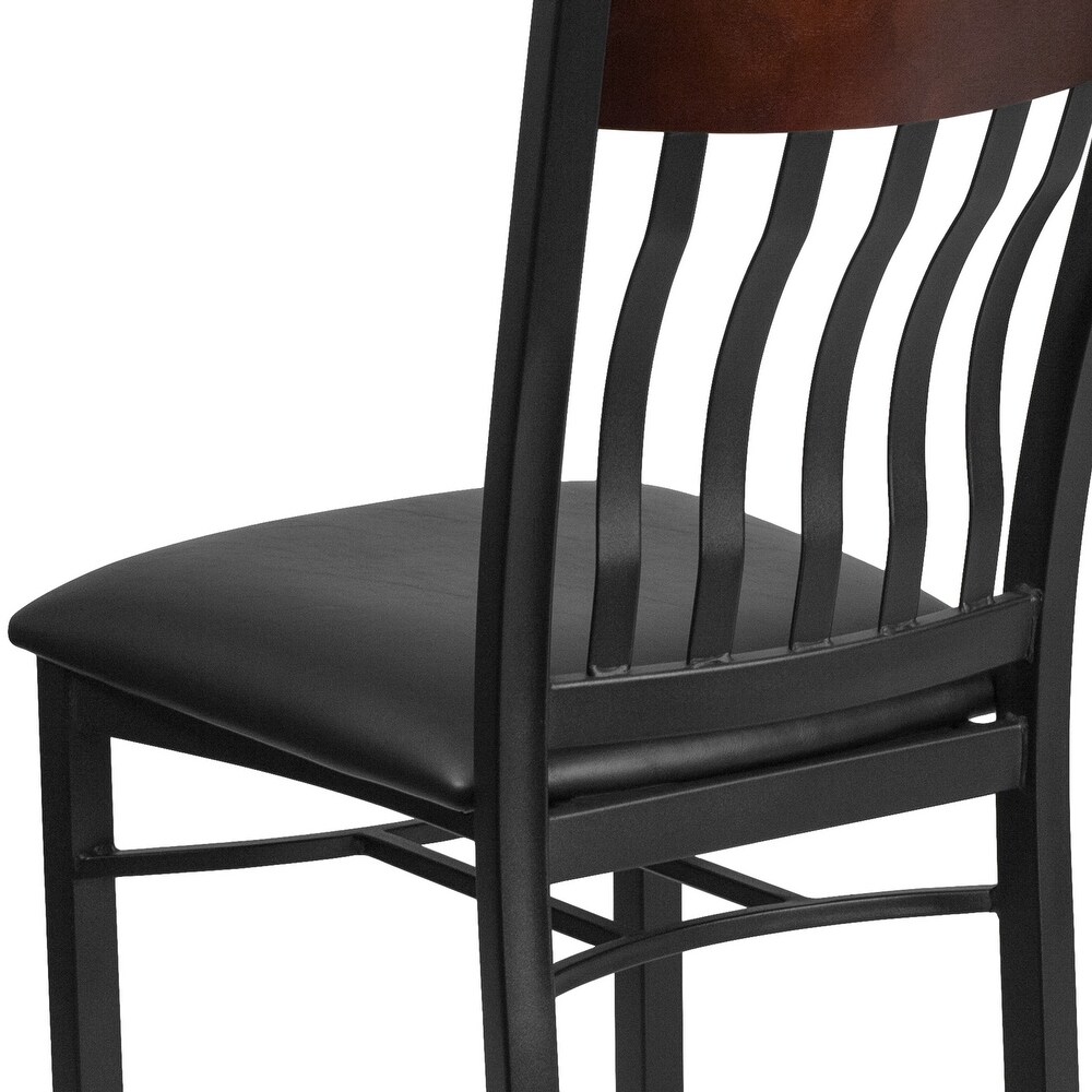 Vertical Back Metal and Wood Restaurant Chair with Vinyl Seat   17\