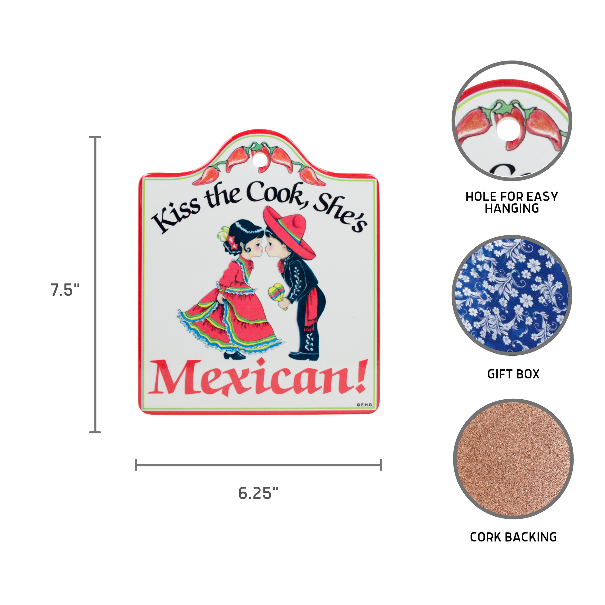 Ceramic Cheeseboard with Cork Backing: Mexican