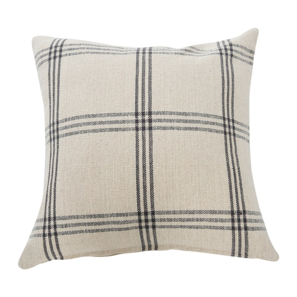 Square Plaid Cotton Pillow Cover  Grey