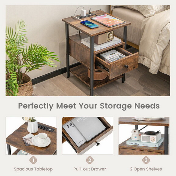 Costway 1/2 Pieces 3 Tier Nightstand with Charging...