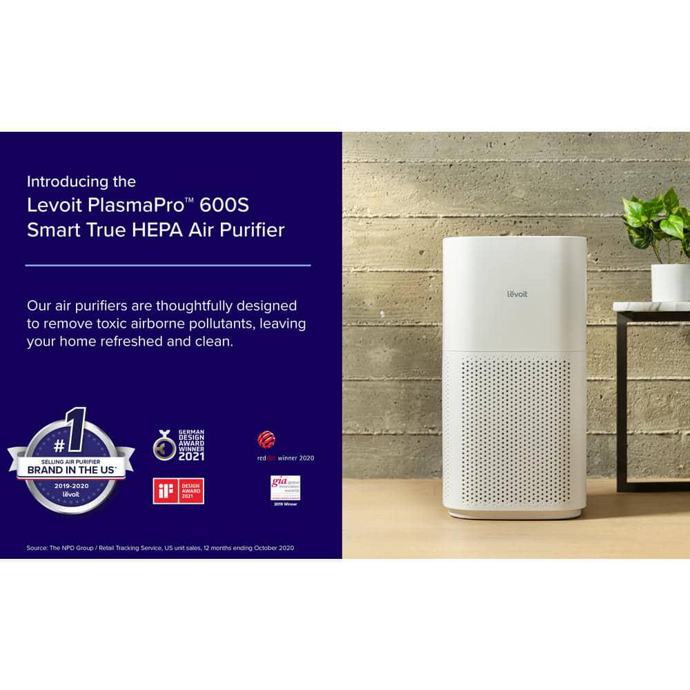 LEVOIT PlasmaPro 600S Smart True 635 sqft White Panel HEPA Air Purifier