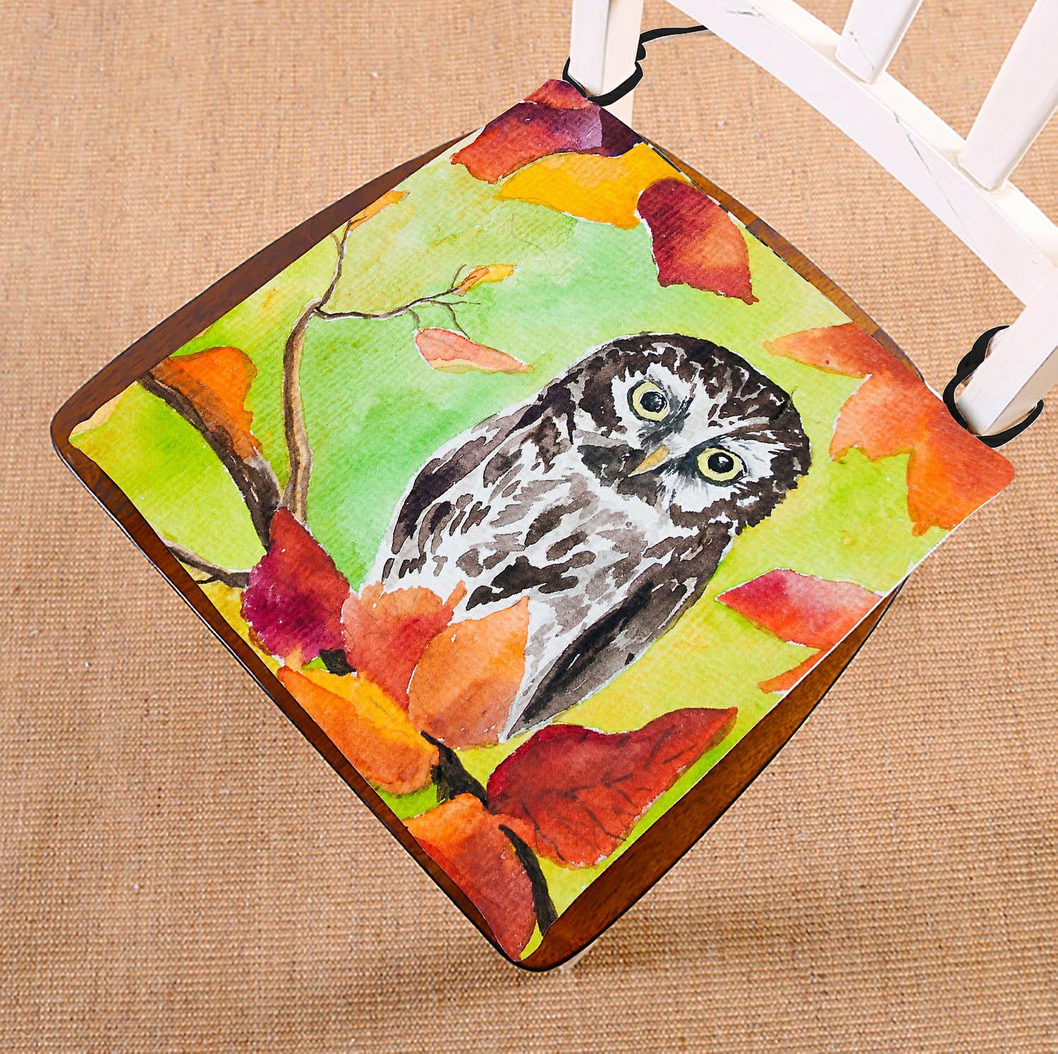 Oil Painting Landscape Chair Pad， Owl Sitting In The Autumn Forest Tree Seat Cushion Chair Cushion Floor Cushion 40x40 Cm