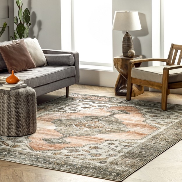 Nuloom Gracie Distressed Medallion Machine Washable Area Rug