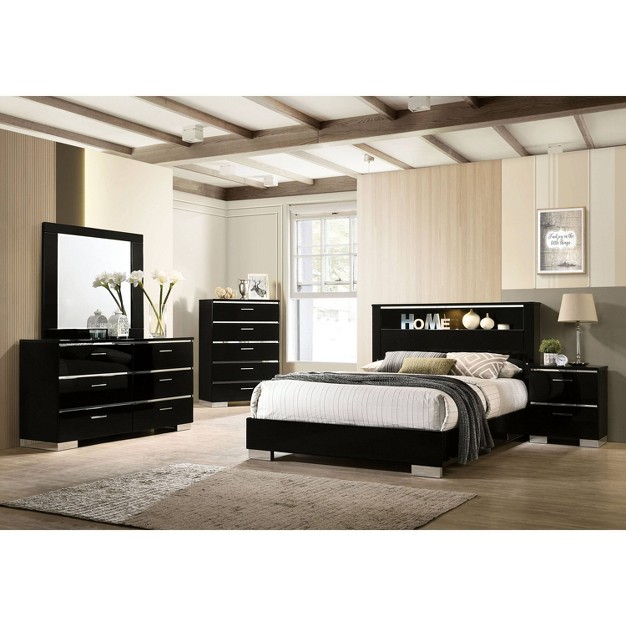 3pc Homesessentials Contemporary Nightstand And Chest California King Bedroom Set Black chrome