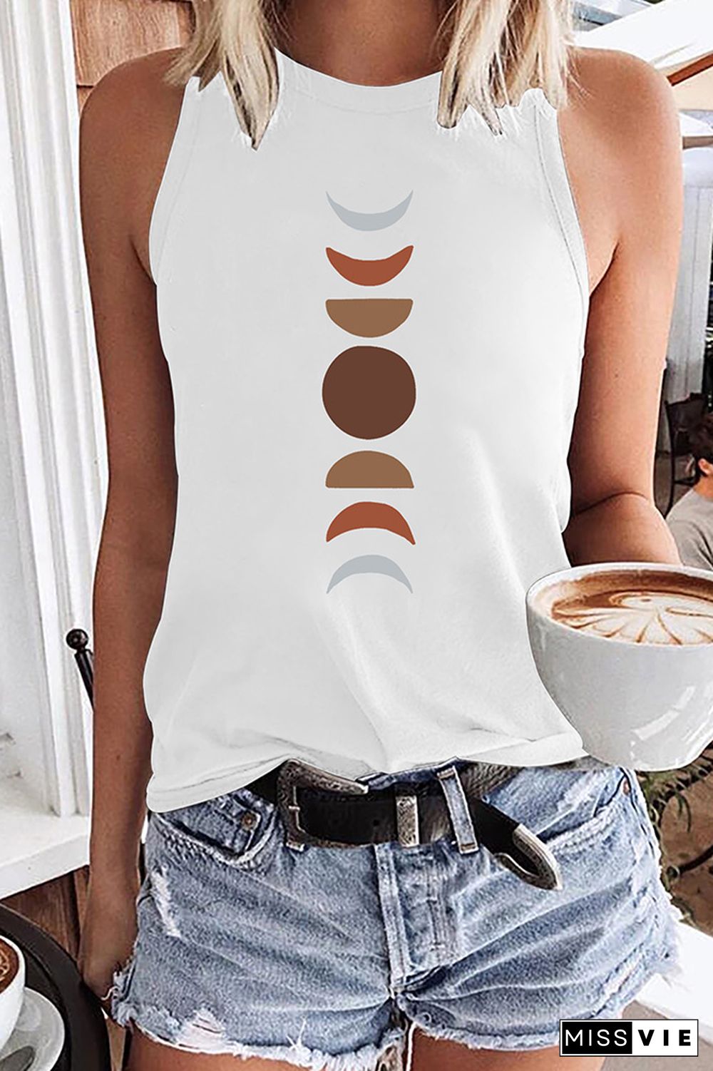 Terra-cotta Moon Phase Graphic Tank Top for Women