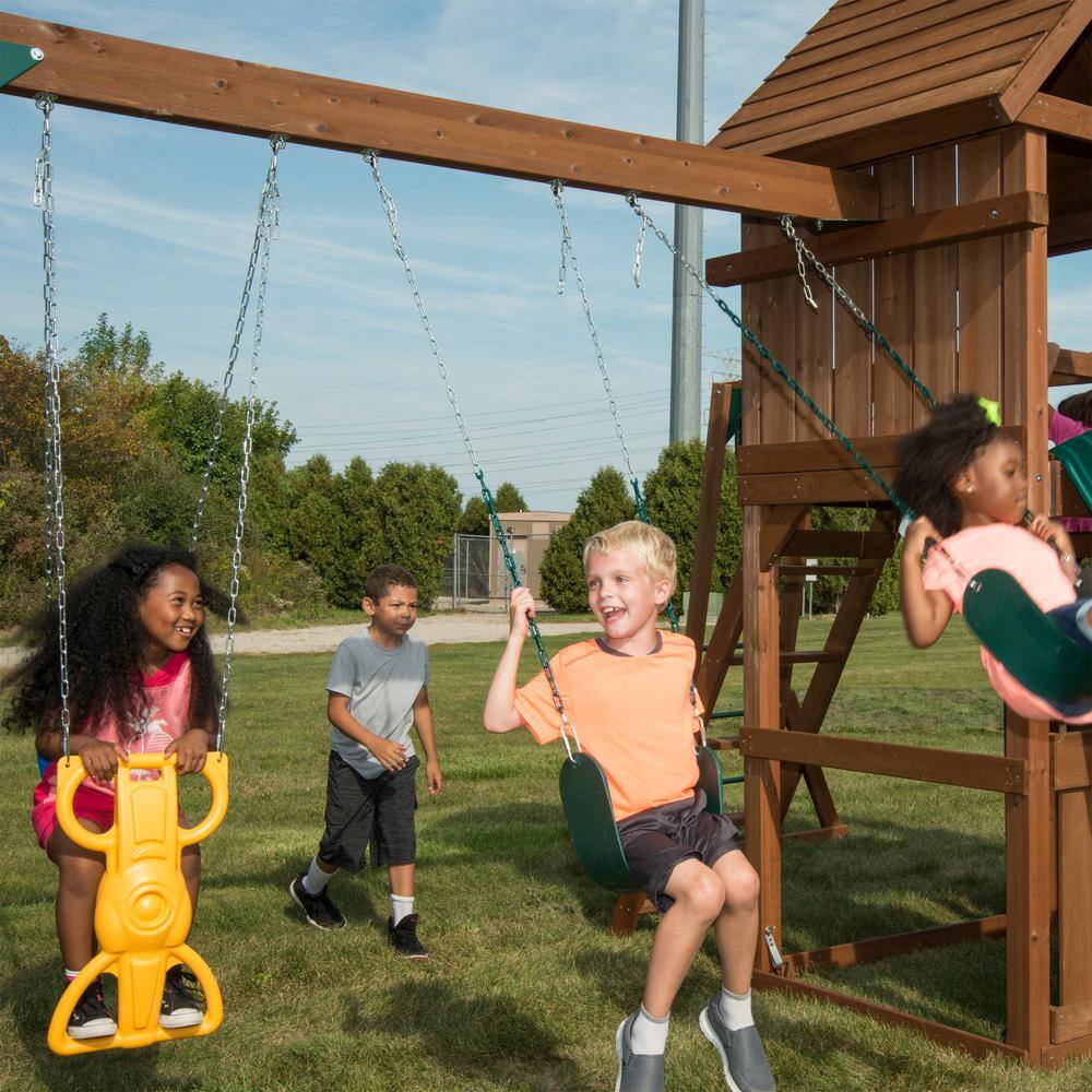 Swing-N-Slide Playsets KnightsBridge Deluxe Complete Wooden Outdoor Playset with Slides Swings and Backyard Swing Set Accessories WS 8353