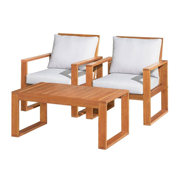 Grafton 3pc Eucalyptus Wood Outdoor Conversation Set With Rectangle Coffee Table Natural Alaterre Furniture