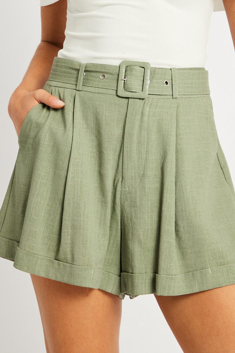 Green Shorts High Rise Belted