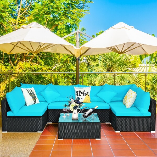 Costway 7PCS Patio Rattan Sofa Set Sectional Conversation Furniture