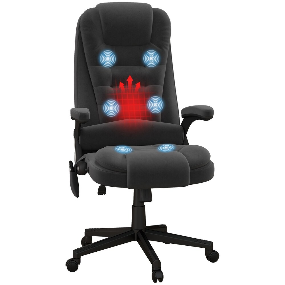 HOMCOM 6 Point Vibrating Massage Office Chair with Heat  Velvet High Back Executive Office Chair with Reclining Backrest