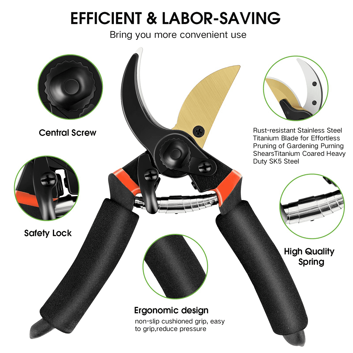 Muerk 8.7"Bypass Pruning Shears for  Garden - Heavy-Duty, Ultra Sharp Pruners Made with Japanese Grade Stainless Steel - Perfectly Cutting Through Anything in Your Yard