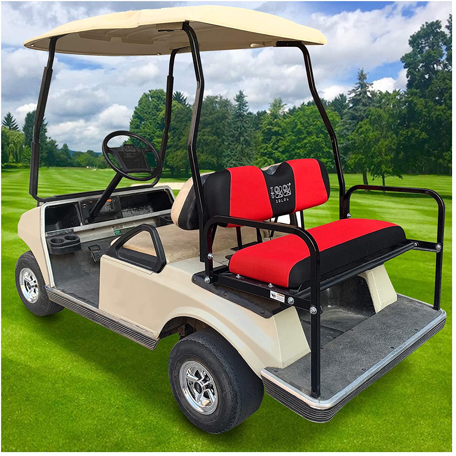 10L0L Golf Cart Front Rear Seat Cover Set for Club Car Precedent and Yamaha 4 Passenger Models-Red Black