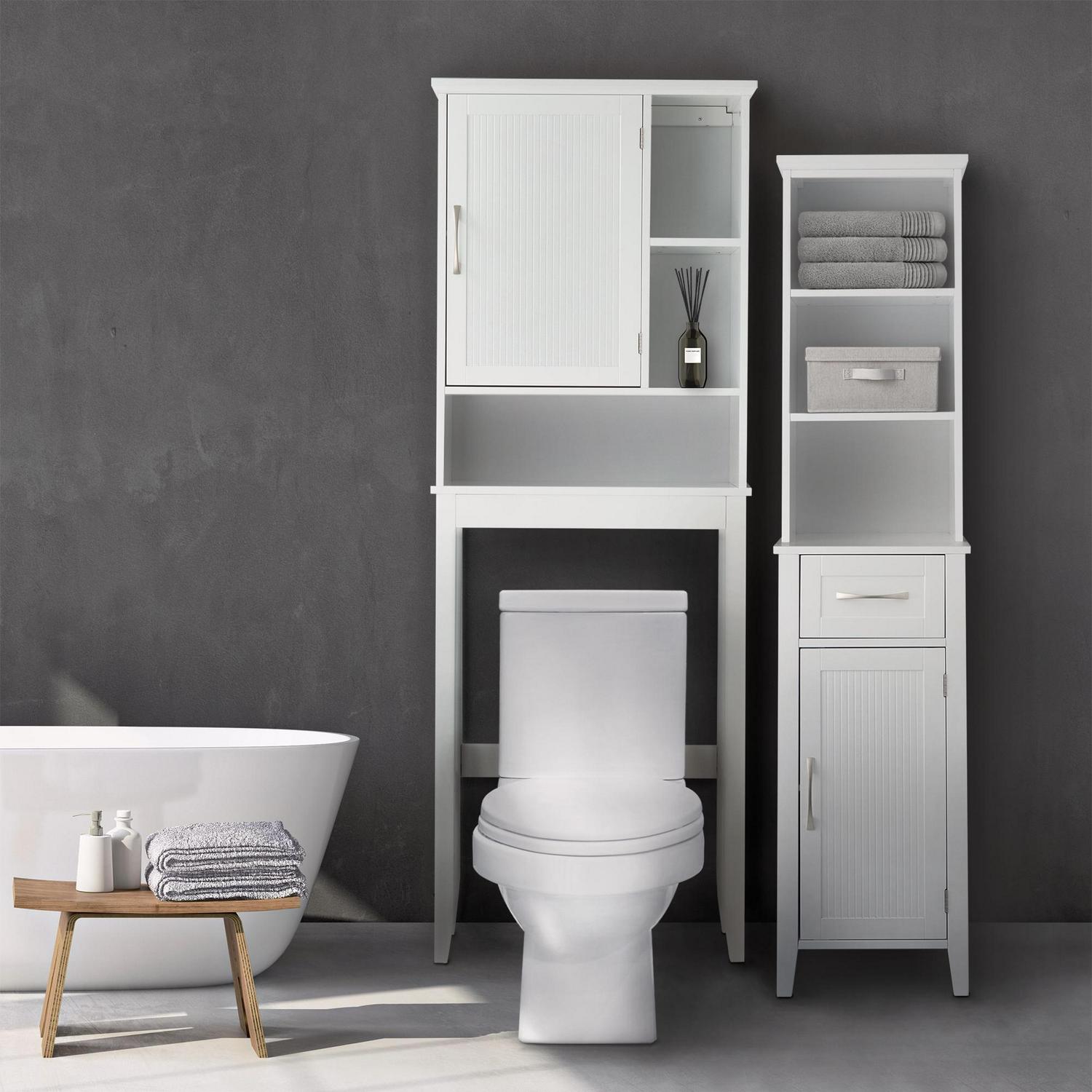 Teamson Home Newport Contemporary Wooden Over-the-Toilet Storage Cabinet with Shelves， White