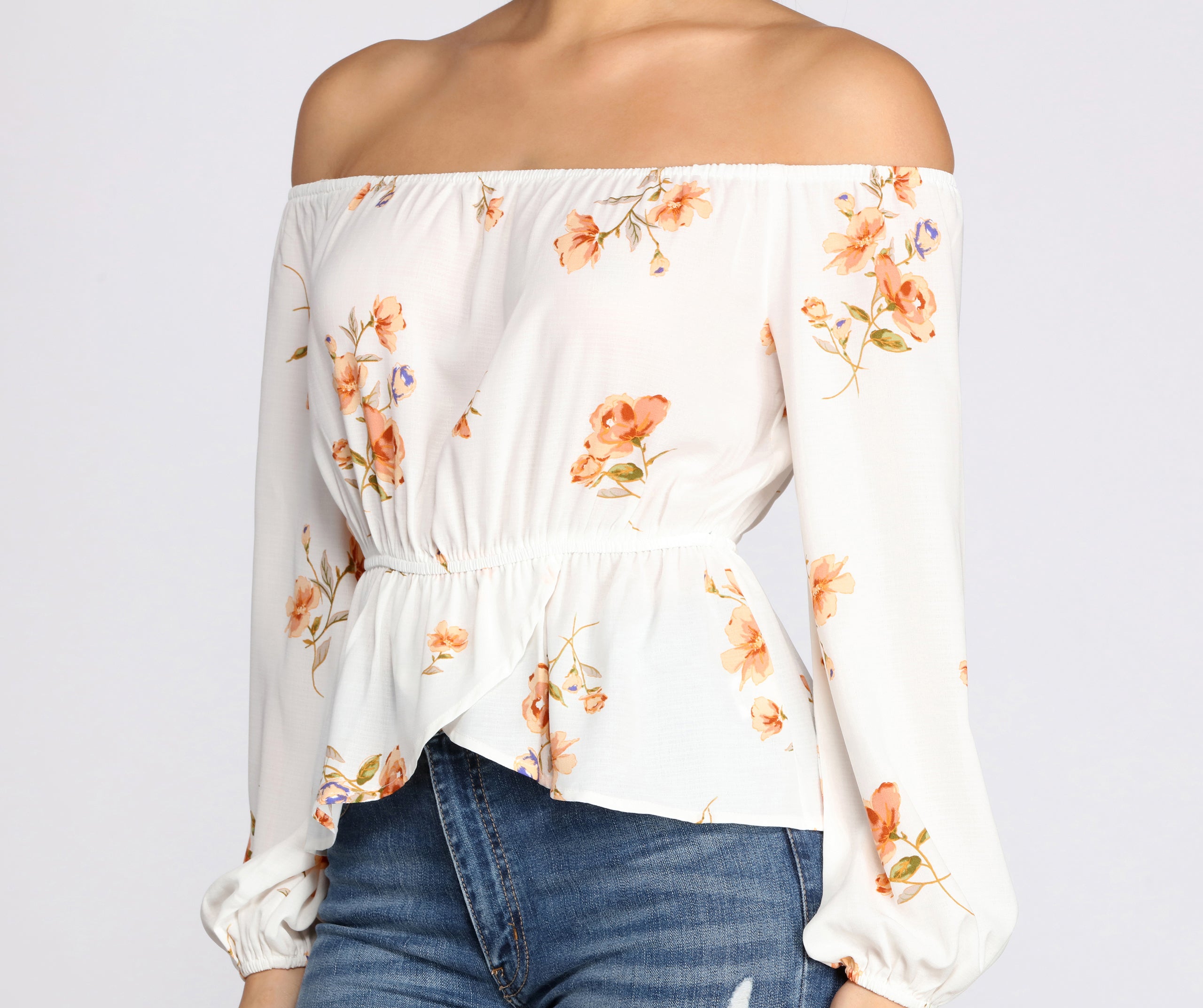 Off The Shoulder Floral Peplum Top