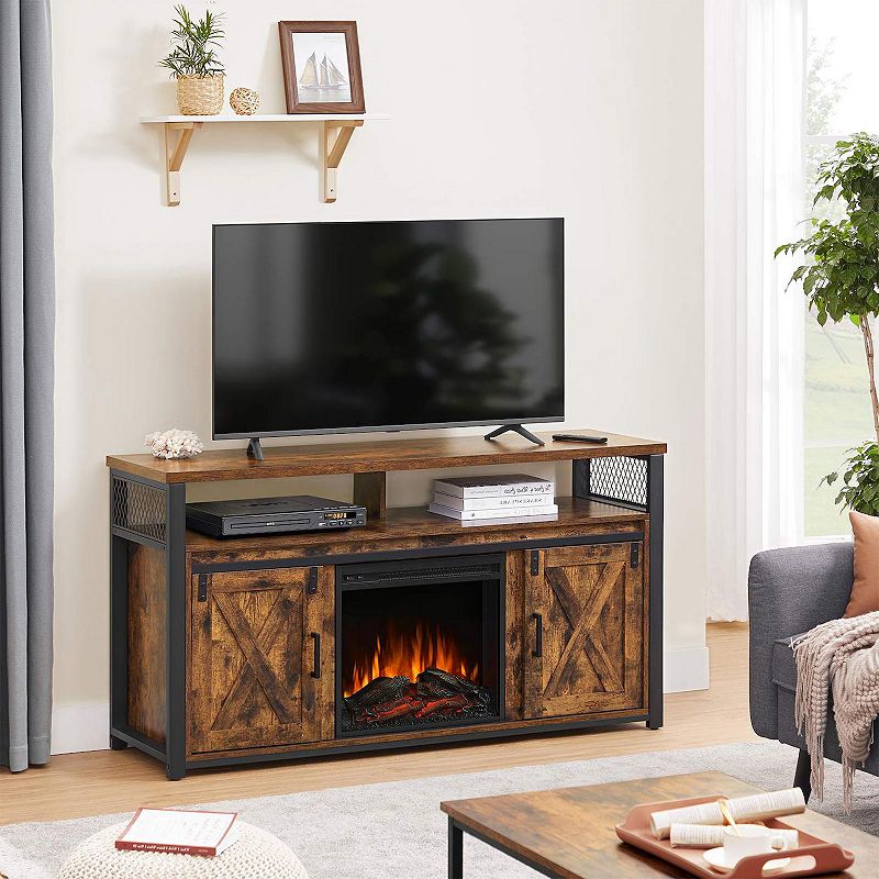 Tv Cabinet With Fireplace， Tv Stand For Tvs Up To 60 Inches， With Barn Doors， Adjustable Shelves