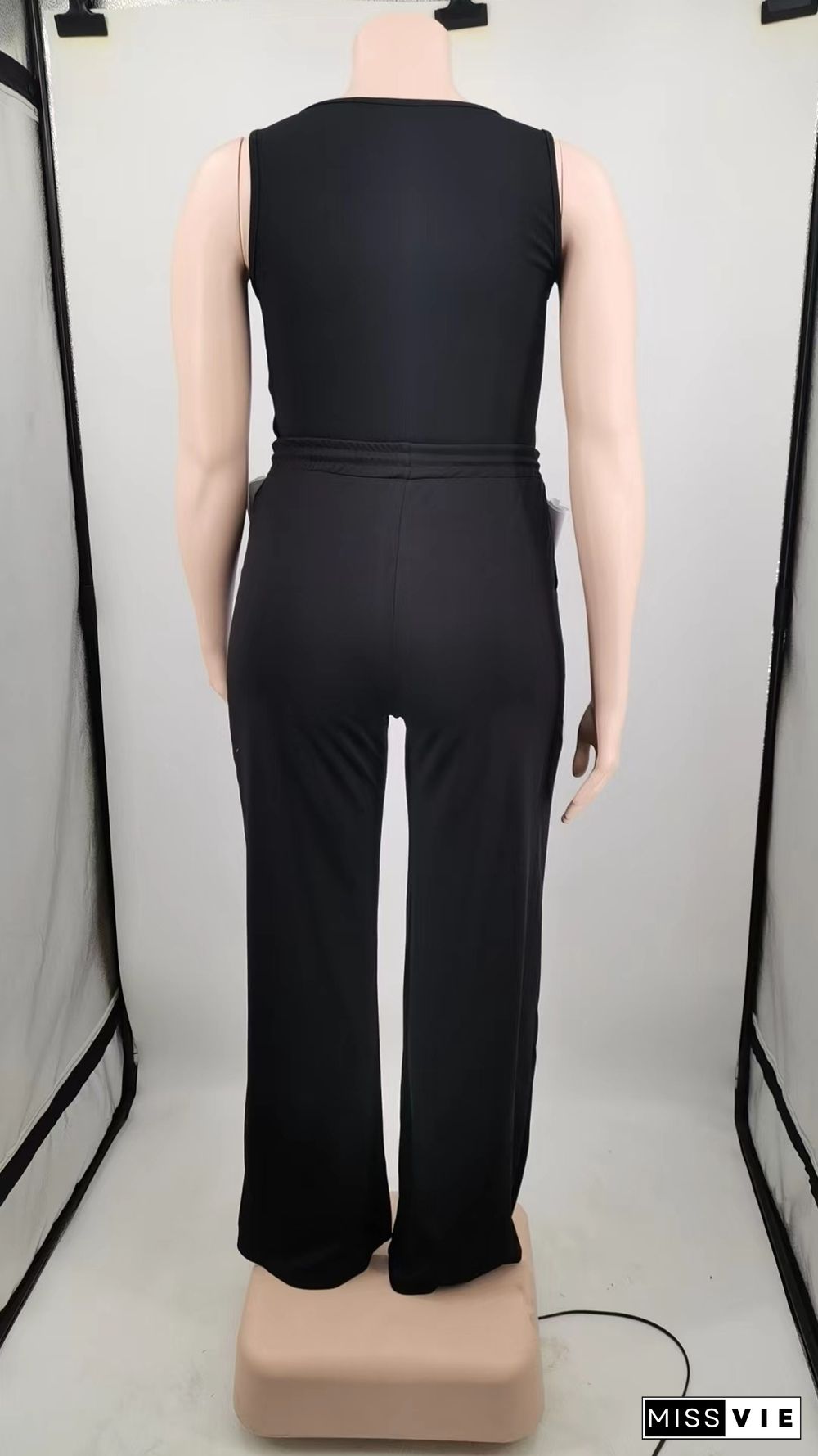 Solid Color Vest Hole Wide Leg Pants Two-piece Set