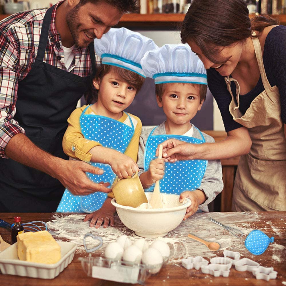 Kids Cooking Set, 11 Pcs Birthday Gifts for 3-6 Year Old Girls Chef Role Play Includes Apron for Girls, Chef Hat, Cooking Mitt, Utensils, Festival Toys for 3-6 Year Old Girls (Blue)