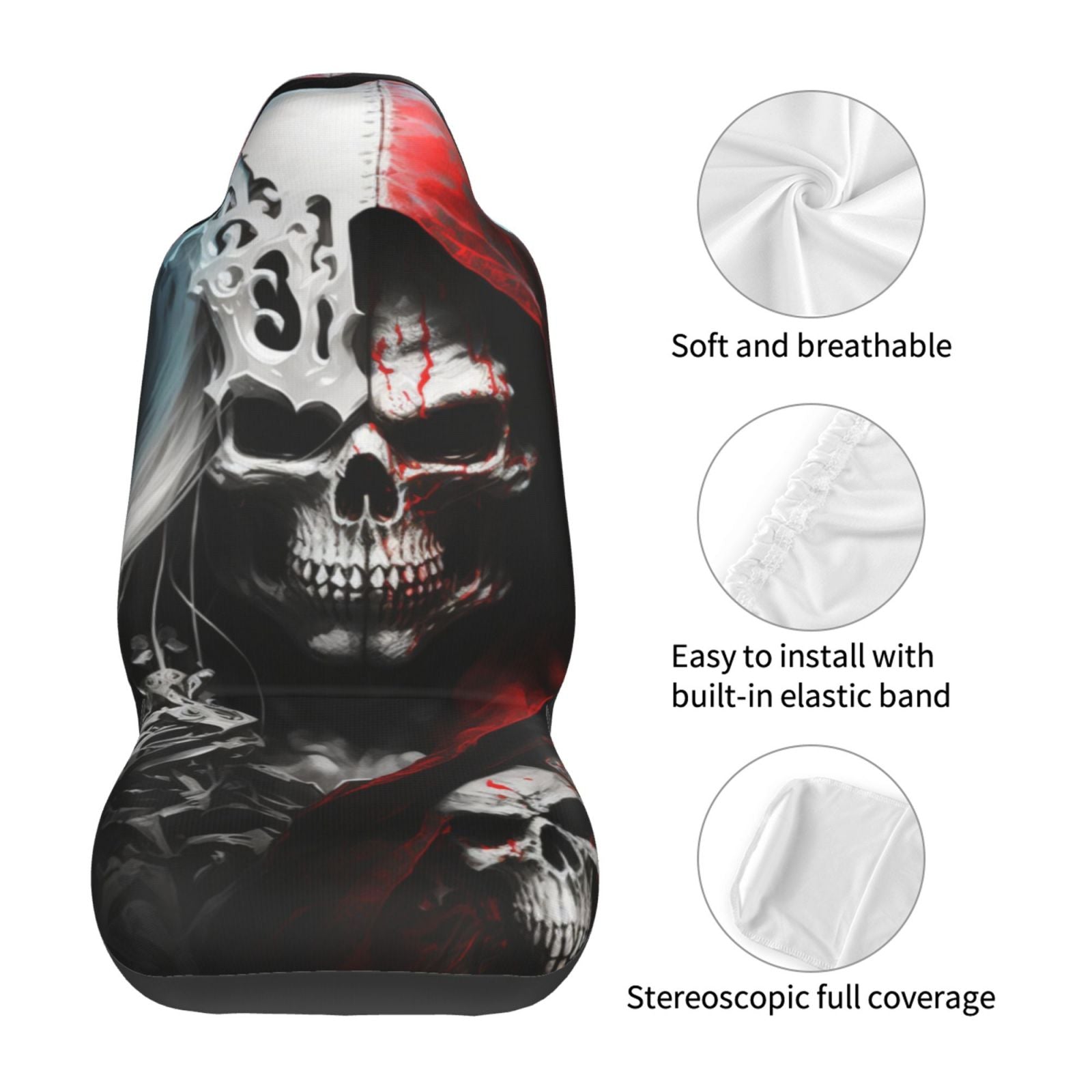 TEQUAN Front Seat Covers， Fantasy Death Skull Skeleton Pattern 2 Piece Car Seat Cover Fit Most Car SUV Truck Van