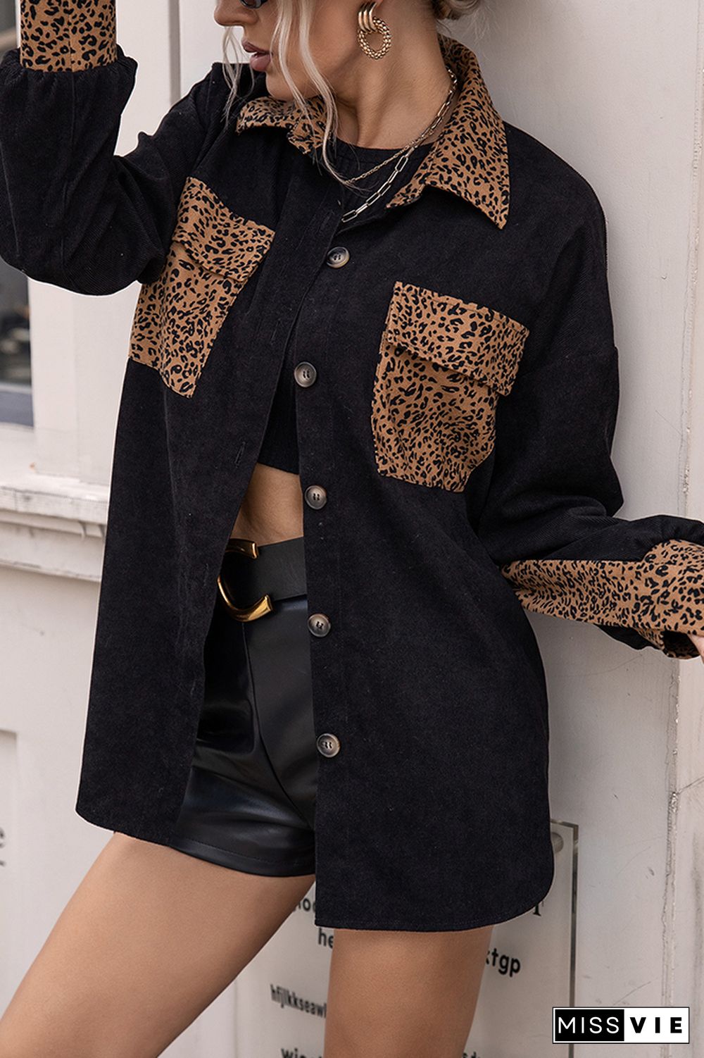 Leopard Patchwork Open Button Jackets