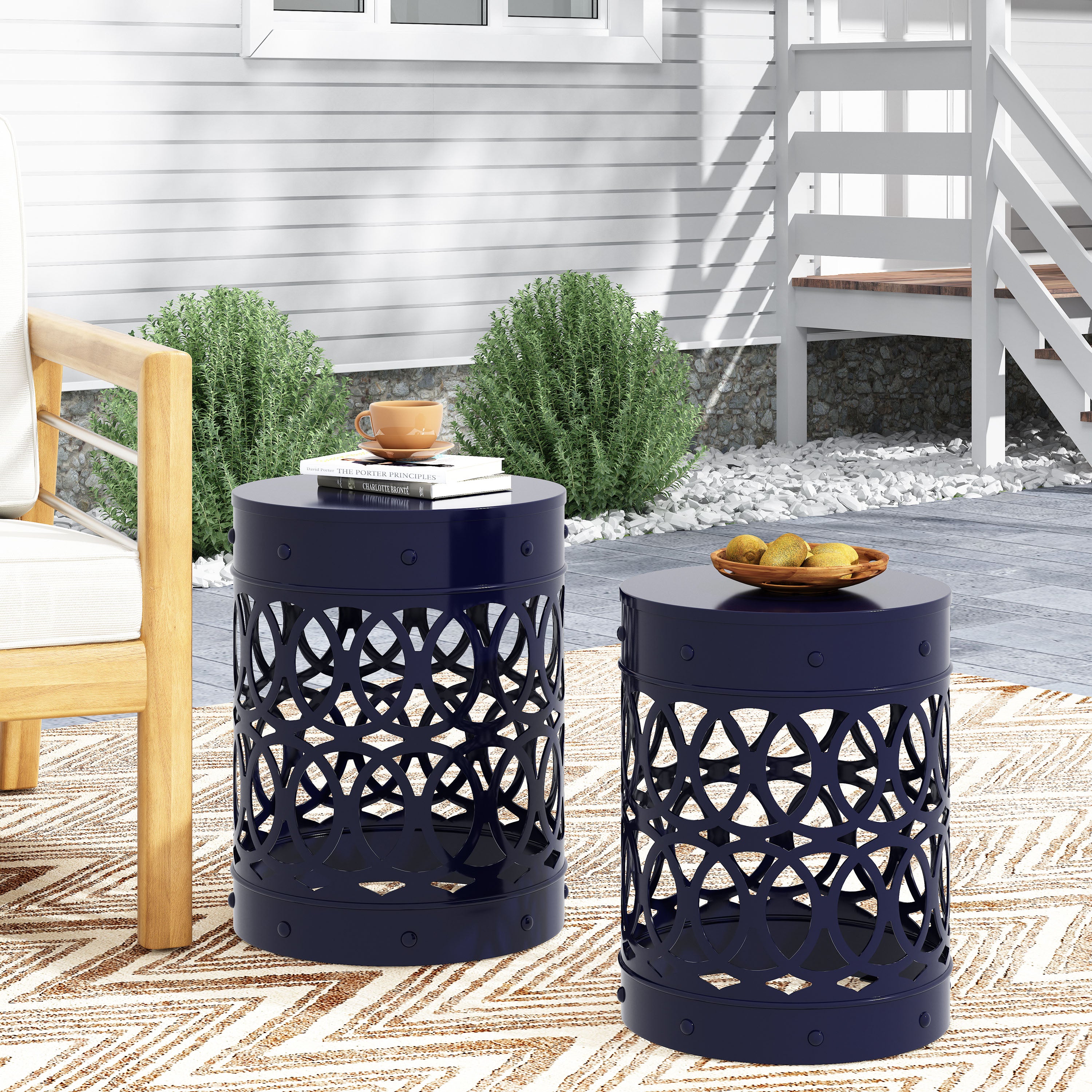 Pellerin Outdoor Metal Side Tables, Set of 2