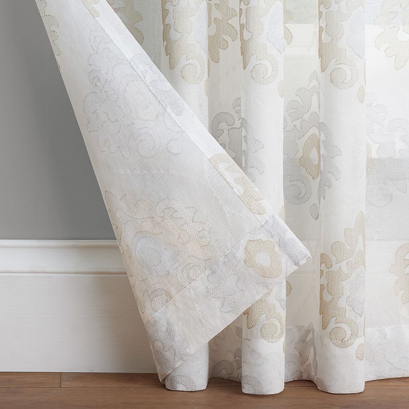 Waverly Velero Embroidered Pinch Pleated Sheer Window Curtain Panel