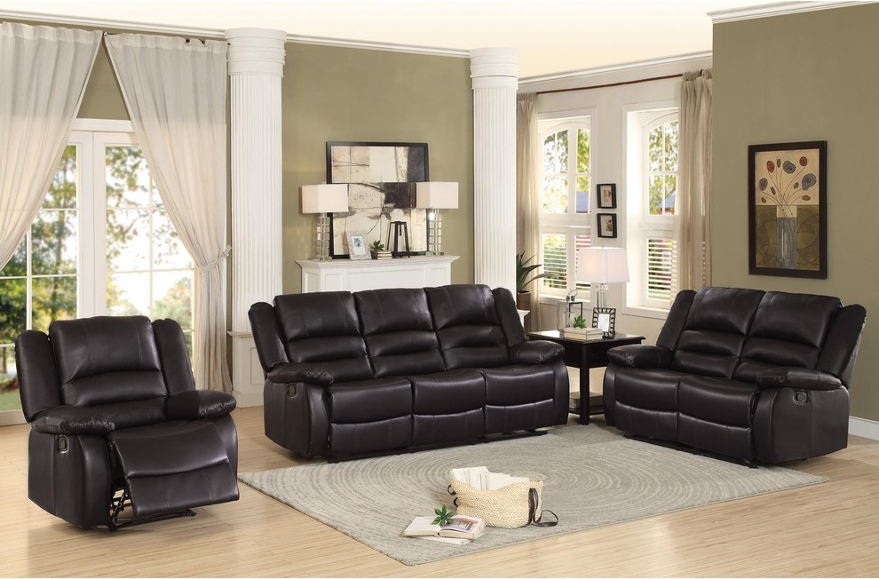 Jacoy Double Reclining Love Seat  Brown Leather   Contemporary   Loveseats   by AMOC  Houzz