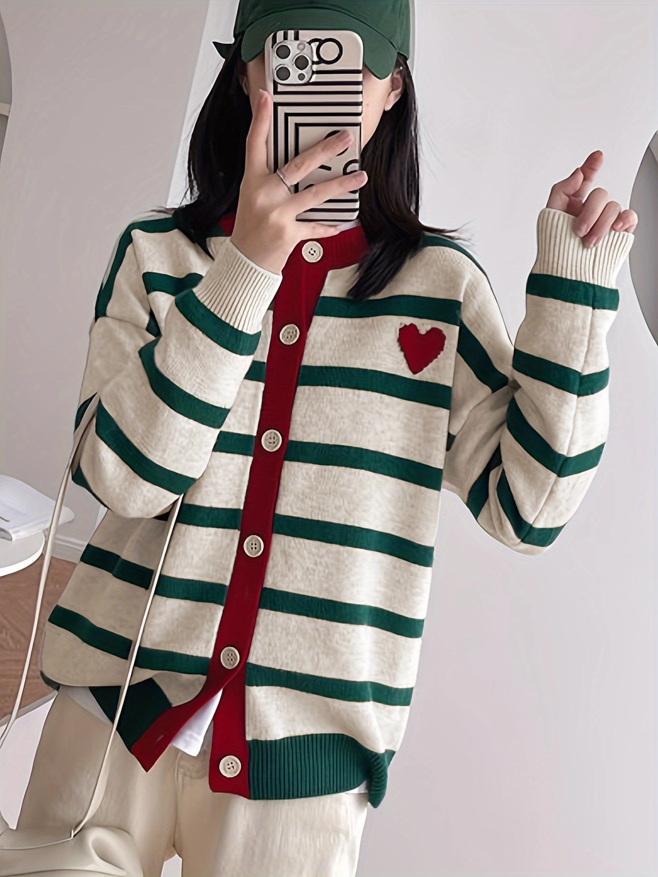 Chic Plus Size Striped Knit Cardigan for Women - Casual Open Front, Long Sleeve with Pockets, Perfect for Fall/Winter