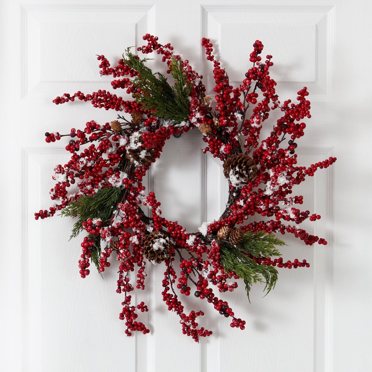 24'' Frosted Cypress Artificial Wreath with Berries & Pine Cones